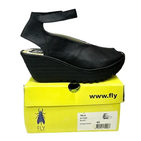 Fly Yala Peep Toe Leather Wedge Sandals Women's size 9 - Picture 2 of 8